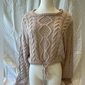 Beige Botany Pink Knit Cropped Sweater